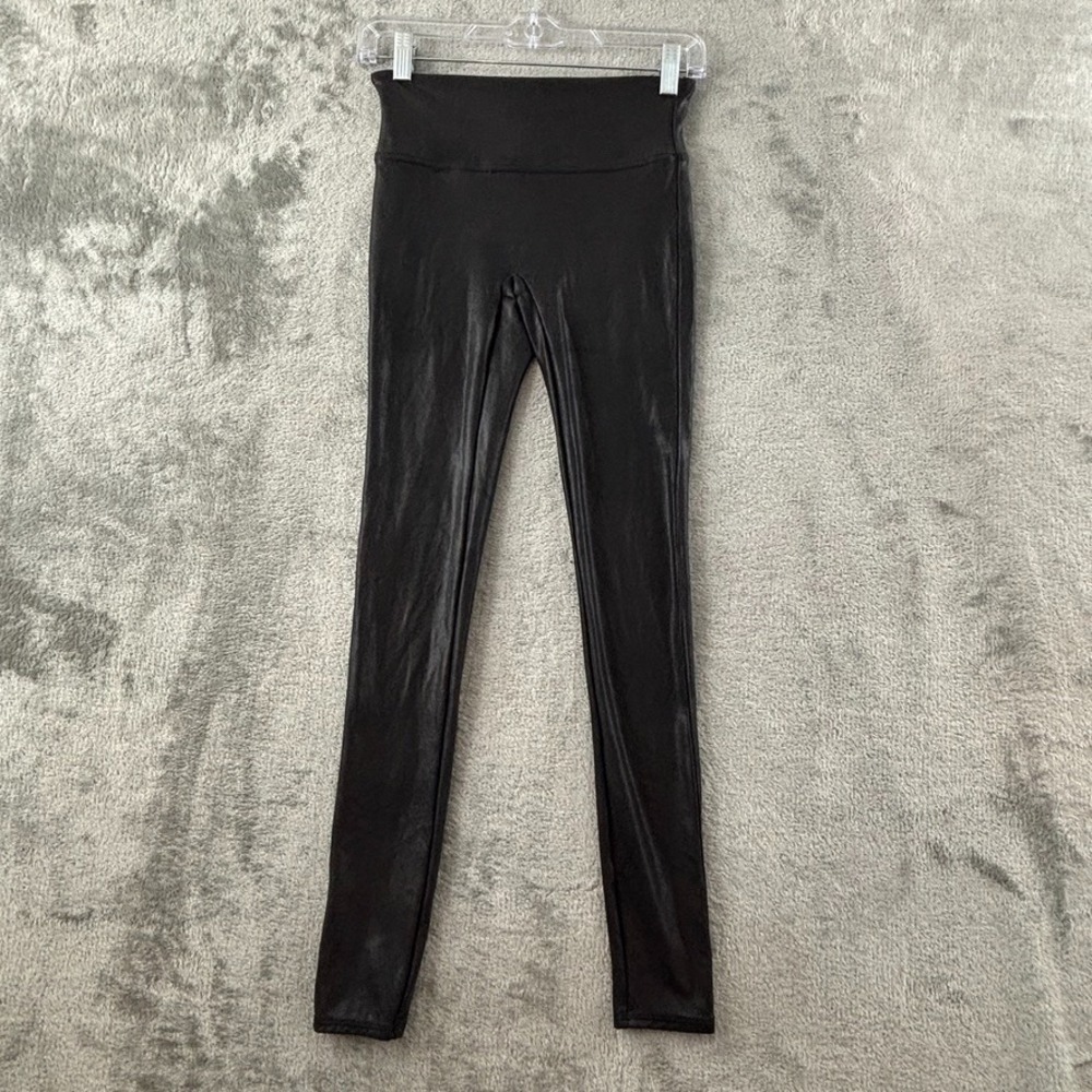 Spanx Faux Leather Leggings Womens S Black Pull On Slimming Shaping 2437